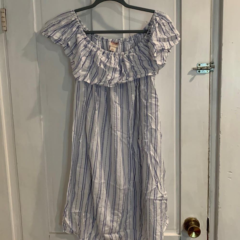 Blue and white off shoulder summer dress